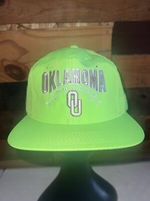 Vintage 90s Oklahoma Sooners NCAA College Neon Green color Hat Youngan The Game