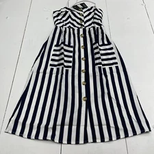 Style House Navy Ivory 1/4 Button Down Stripe Dress Women’s Size Small