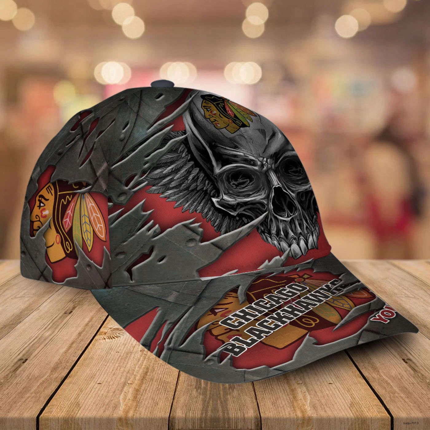 Personalize Chicago Blackhawks Baseball Cap Rec Skull Ripped Adjustable Hat Gift