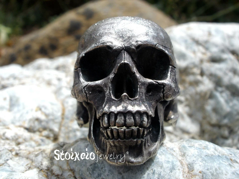 Skull Men's Ring, Solid Sterling Silver 925 Anatomical Skull Men's Ring Handmade - Image 2 of 4