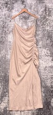 Anthropologie Dress 10 Womens BHLDN Jennings Beige Satin Slit Maxi