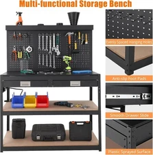 48" Heavy-Duty Steel Garage Workbench with Pegboard & Power Outlets Work Bench