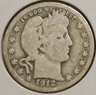 Silver Quarter - Barber - 1912-S (Rev rim ding by ICA)