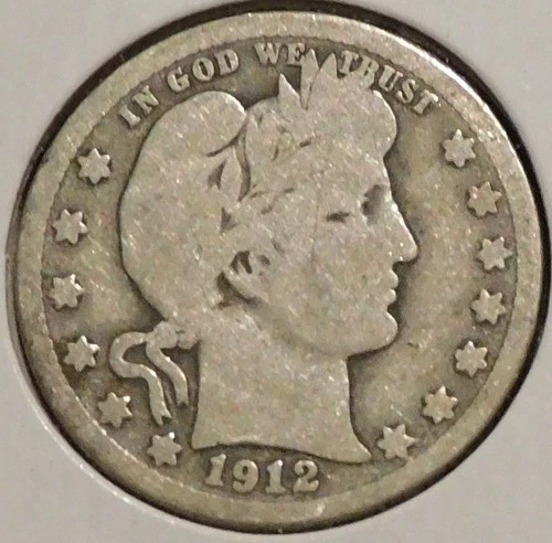 Silver Quarter - Barber - 1912-S (Rev rim ding by ICA)