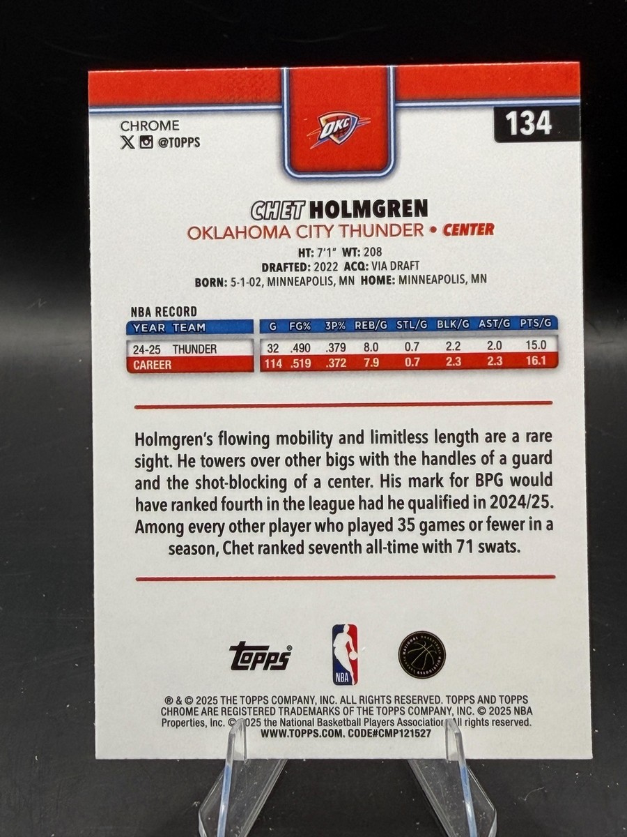 Chet Holmgren 2025-26 Topps Chrome Basketball Border Refractor