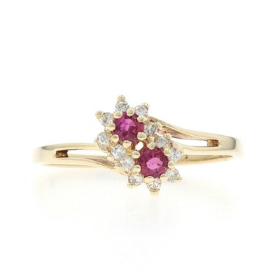 Gelbgold Rubin Diamant Bypass Ring - 14k rund 0,30ctw floral zwei Steine