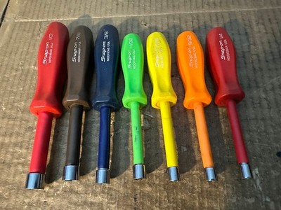 SNAP-ON TOOLS 7 PC SAE MULTI COLOR INSULATED NUT DRIVER SET 1/4'' - 1/2'' NICE !!