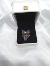 Vintage Sterling Silver Ornate Owl Size 9 6.0 Grams Marcasite Amber Eyes CLEAN