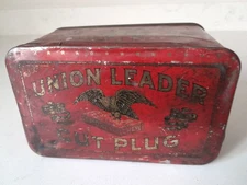 Antique 1920s Union Leader Cut Plug Tobacco Tin Tobacciana Decor 