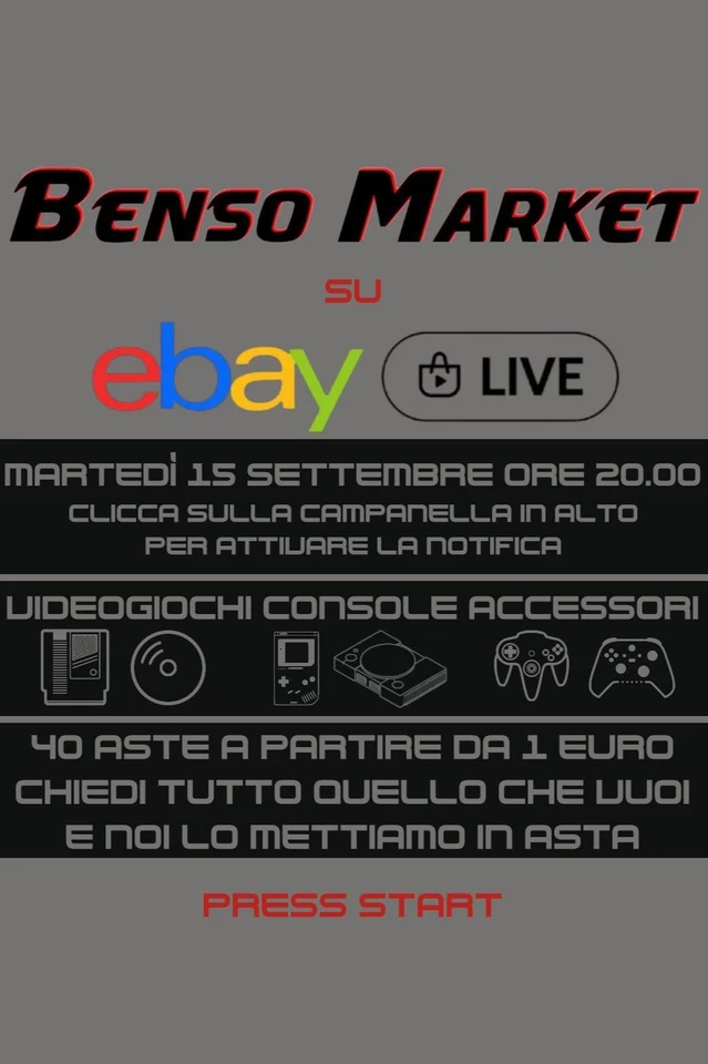 Benso Market su eBay LIVE! Videogiochi e console retrogaming in asta da 1€!