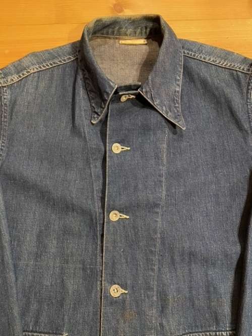 US Army 40s Vtg Denim Work Jacket Coverall 2 Pockets Metal Buttons Men's Outer image 3