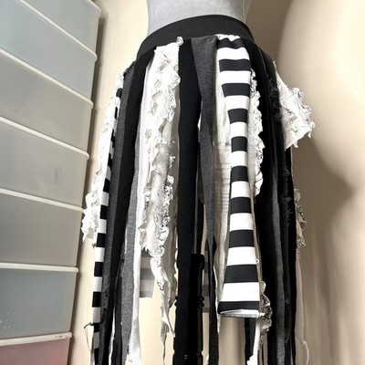 Mummy Skirt Size Small Medium White Fringe Black Striped Grunge Dance Costume