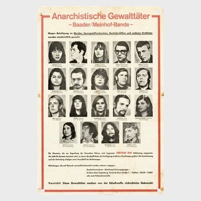 OHNE Blechschild Fahndung Baader Meinhof RAF Gewalttäter Metallschild TEL3247