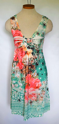  KIARA Sleeveless Floral Empire A-Line V- Neck  Women's Dress Size S