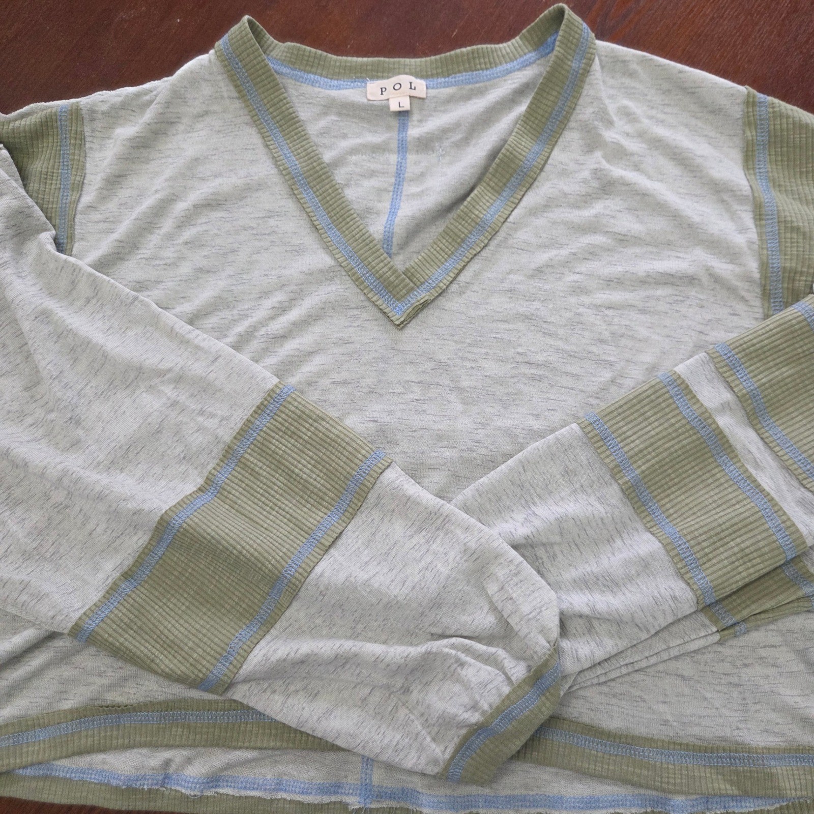 POL V-Neck Contrasting patchwork Long Sleeve Top … - image 4