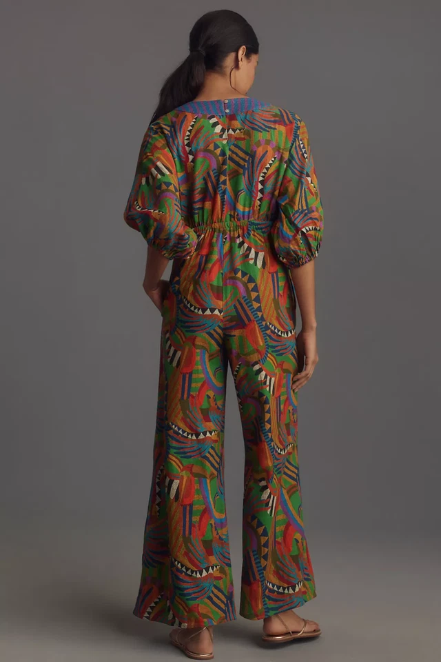 Mono Anthropologie Farm Rio pierna ancha colores audaces estampados vibrantes usado en excelente estado xs Foto 2 de 4