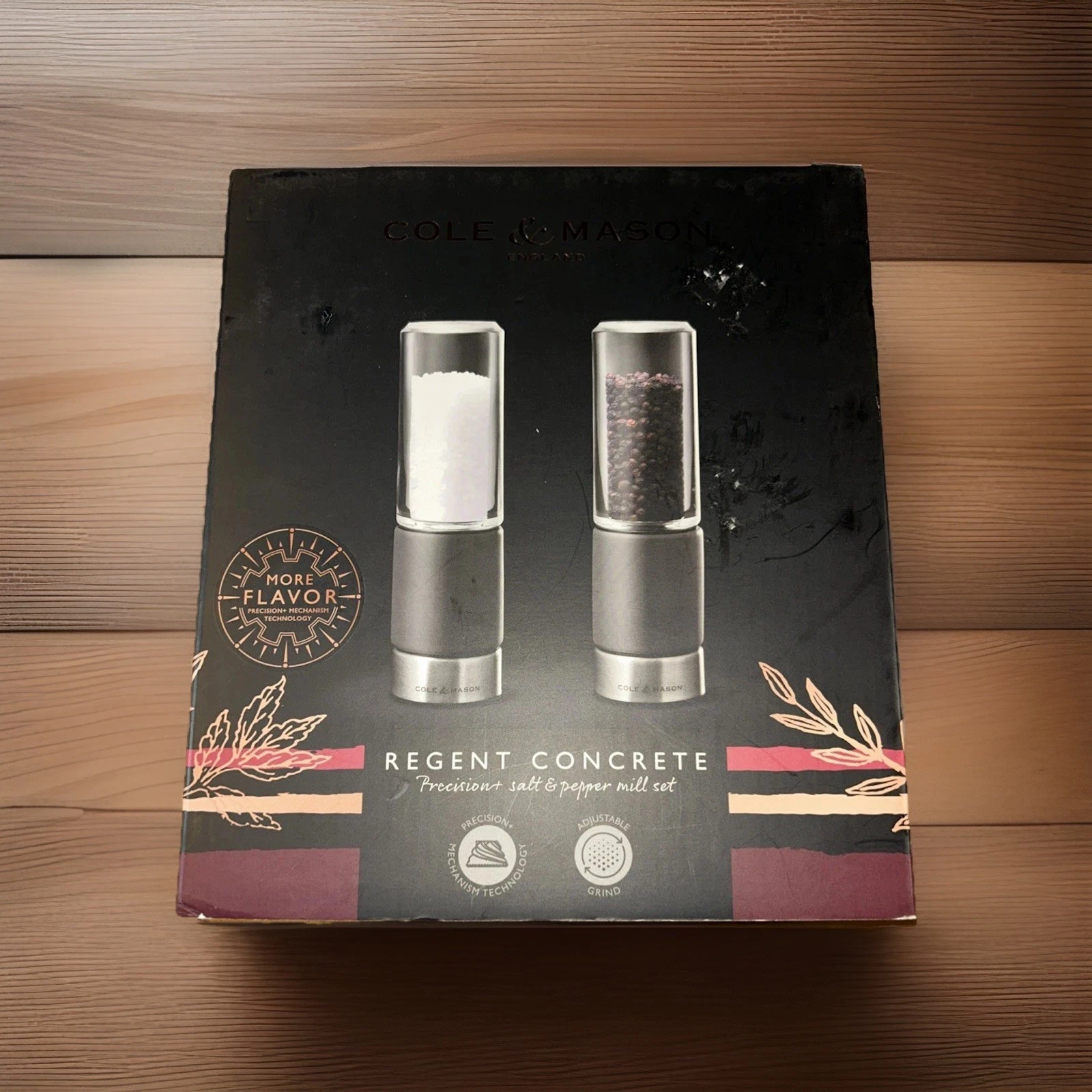 Cole & Mason England Regent Concrete Precision Salt & Pepper Mill Set NEW In Box