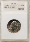 1950 ANACS DDR AU58 Washington Silver Quarter Doubled Die Reverse OGH Old Holder