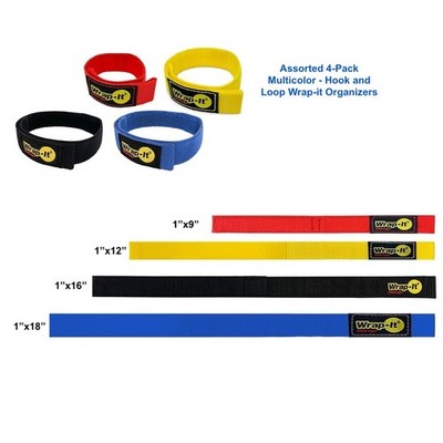 Wrap-It Storage Straps Assorted 4 Pack  Red-9'' Yellow-12'' Black-16'' Blue-18''