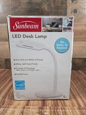 SUNBEAM FLEXIBLE NECK LED DESK LAMP ADJUSTABLE LIGHT ENERGY STAR WHITE READ