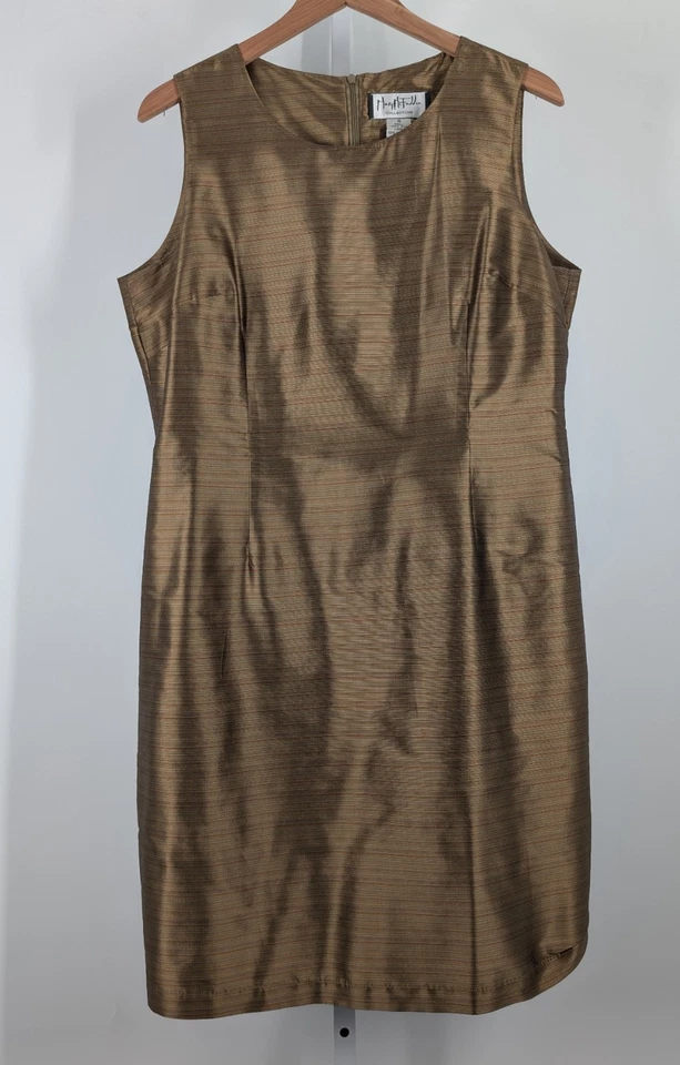 Vestido Mary McFadden Collection Couture Vintage Seda Dorado Brillo Rayas Talla 16 41" Foto 2 de 4