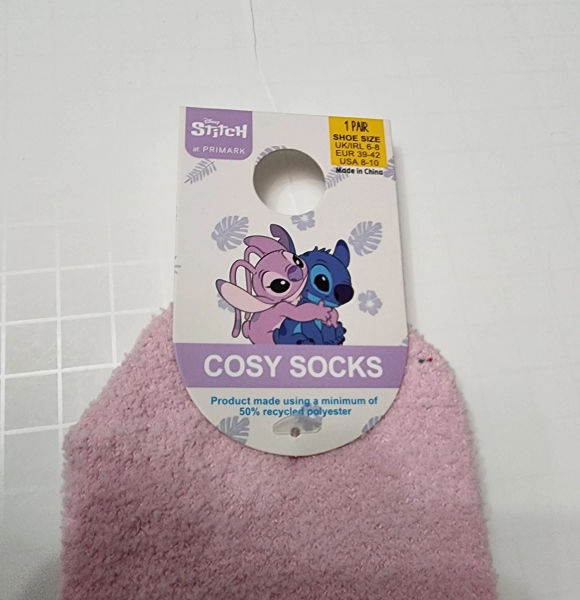 Primark Stitch Rosa Ángel Acogedores Calcetines Orejas Suave Cálido Disney EE. UU. 6-10