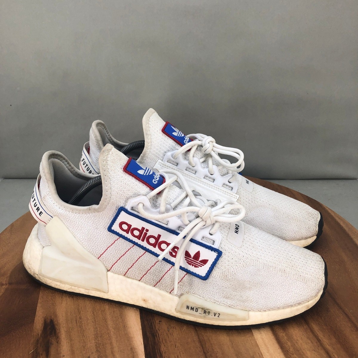 Adidas NMD_R1 V2 'Logo Patch' White Sneakers Mens Size Knit