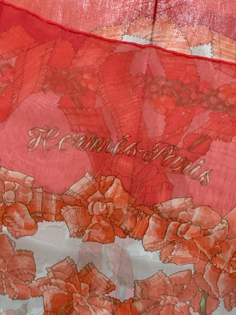 VTG HERMES LE SACRE du PRINTEMPS Chiffon silk Carre 90 Scarf Red