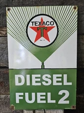 VINTAGE 1955 Texaco Diesel fuel 2 Porcelain Advertising Sign (Green) 18" X 12"