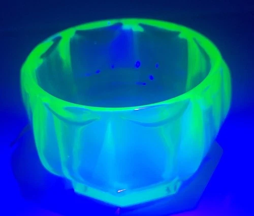 Rare Vtg 30s Double Design Uranium Green Depression Glass Sugar Bowl/Candy Dish