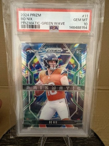 New Listing2024 Panini Prizm - Prizmatic Bo Nix #11 Green Wave Prizm (RC) PSA10