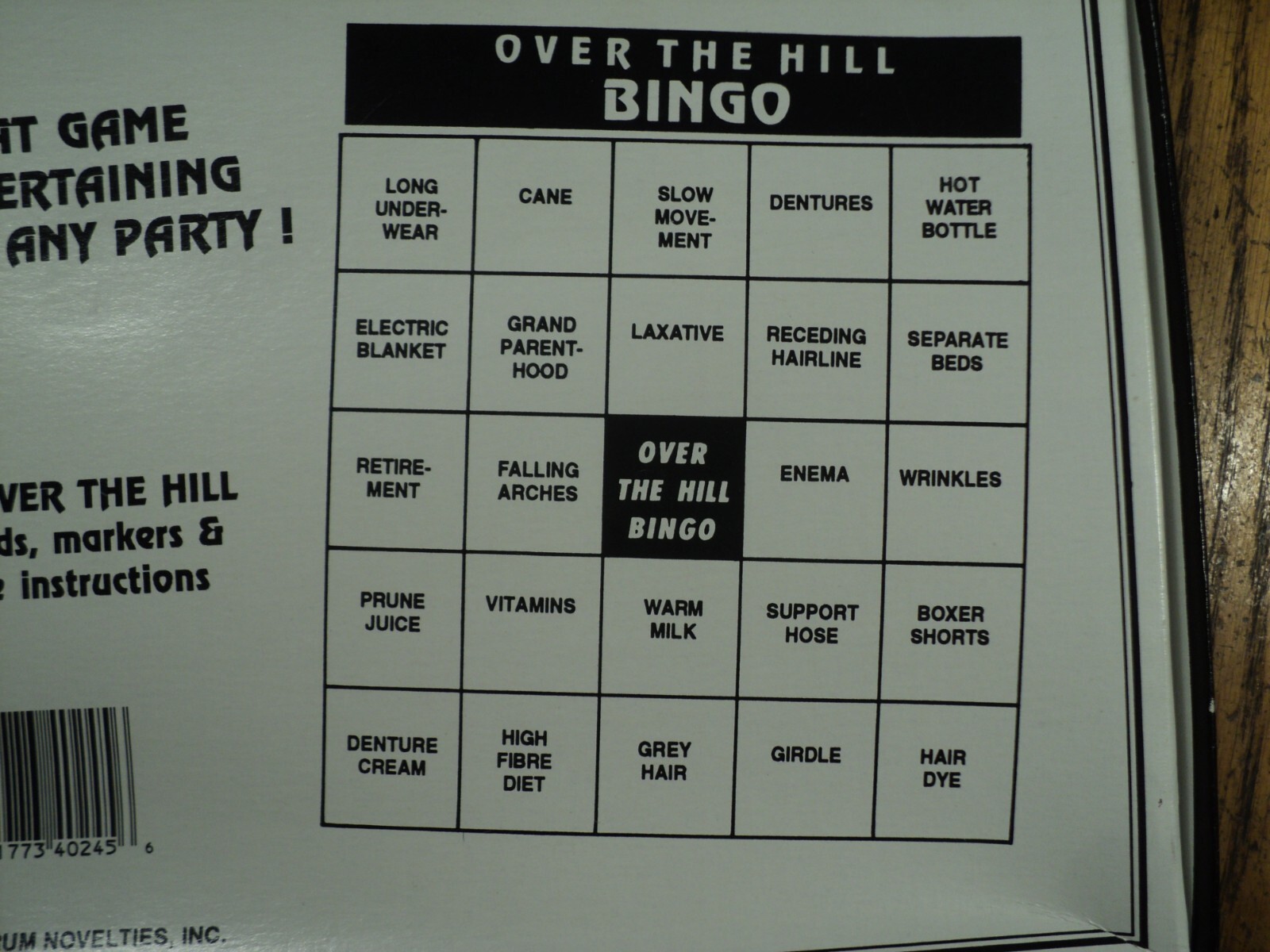 Vintage Over The Hill Bingo Game Style  #40245 Complete  Forum Novelties USA