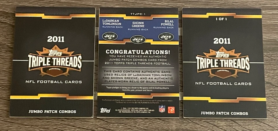 2011 Topps Triple Threads 1/1 Tomlinson Greene Powell BOOKLET Jersey Football - Image 2 of 2