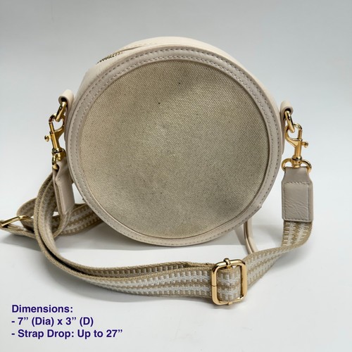 Universal Thread Canteen-Style Crossbody Purse Canvas/Faux Leather 7" Dia Beige