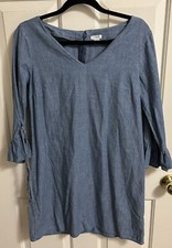 J. Crew Womens Size 8 Blue Chambray Dress V Neck Bell Sleeves