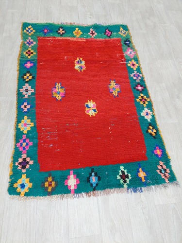 Red Vintage Moroccan Rag Rug Handmade Berber Kilim Azilal Boucherouite Wool Rug - Picture 5 of 9