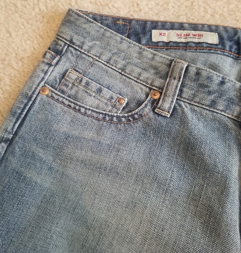 Women's X2 Jeans Blue Denim Low Rise Flare Leg Slim W10 Sz 8 Long 100% Cotton - Picture 4 of 21
