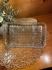 Vintage Hazel Atlas Clear Glass 3 Compartment Rectangular Divided Dish w/Handles