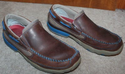 Twisted X Brown Leather Slip-On Loafers with Blue Accents Twisted X Womens Sz 5.5 Leather Driving Moc Bomber Blue  main image 4