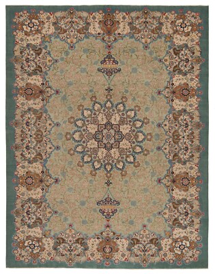 Patina 356x275 cm Hand Knotted Persian Orient Carpet Rug Green