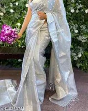 WOMEN BANARASI ALL OVER TISSUE SILK FANCY EMBROIDERED SAREE