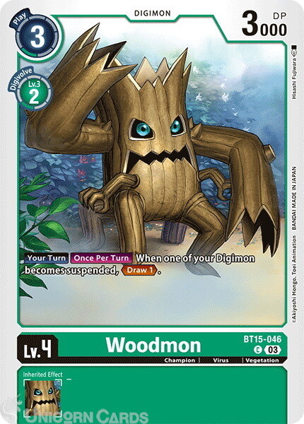 BT15-046 Woodmon Common Digimon Card : BT-15: Exceed Apocalypse