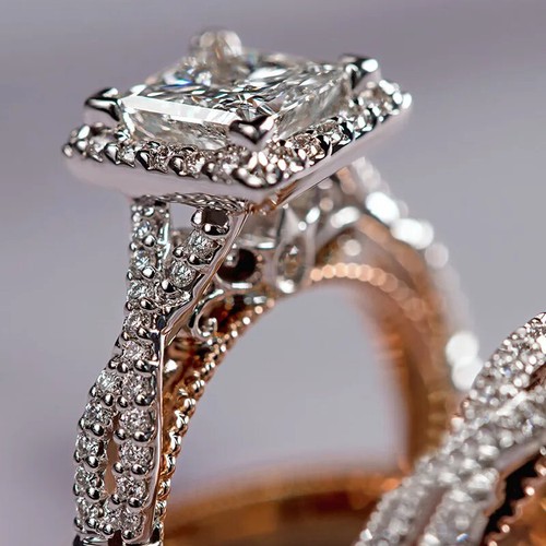 18K Rose Gold Princess Real Diamond Ring for Women Anillos Mujer Bizuteria - Picture 22 of 27