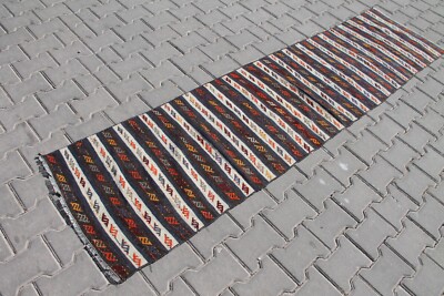 2x8 ft Turkish Kilim Runner - Handcrafted Wool in Vintage Stripes for Rustic