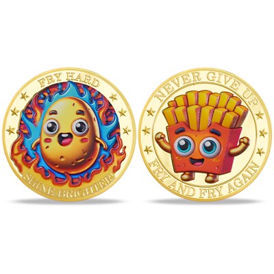 Funny Food Themed Challenge Coin   ''Fry Hard'' Potato & Fries Inspirational Medal