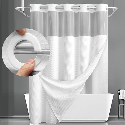 No Hook Shower Curtain With Snap In Fabric Liner Set Less Time 75" L X 72" W New - Picture 8 of 12