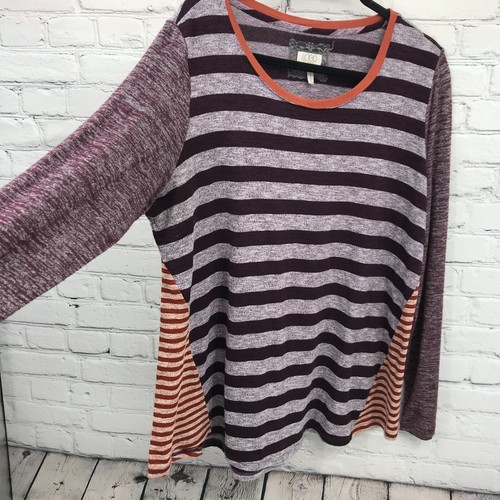 LOGO Lori Goldstein Top Womens 1X Purple Long Sleeve Striped Blouse Stretch - Picture 8 of 17