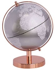Moderner Tischglobus Silber drehbar mit Metall-Standfuß in Roségold Cabot