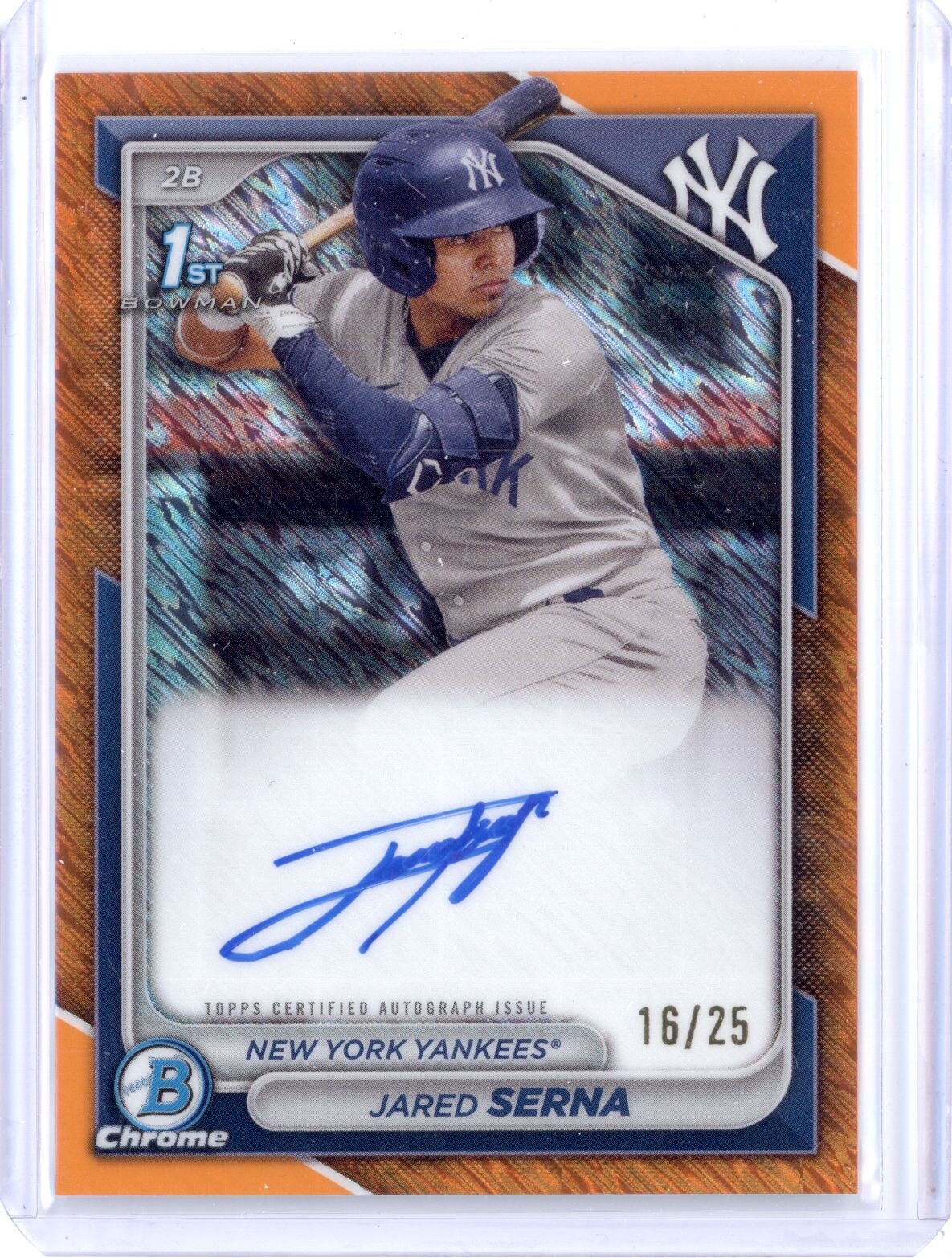 JARED SERNA 2024 BOWMAN CHROME 1ST ORANGE SHIMMER REFRACTOR AUTO YANKEES 16/25