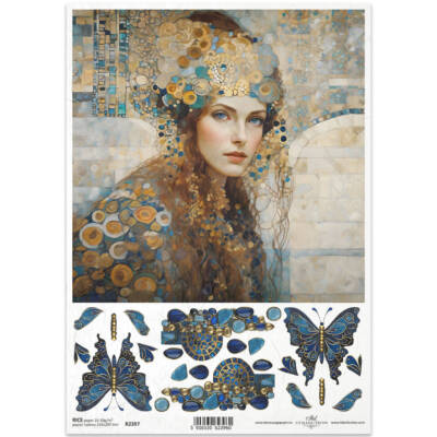 ITD Reispapier Decoupage Bastelpapier -R2397 Frau Schmetterling Edelsteine 